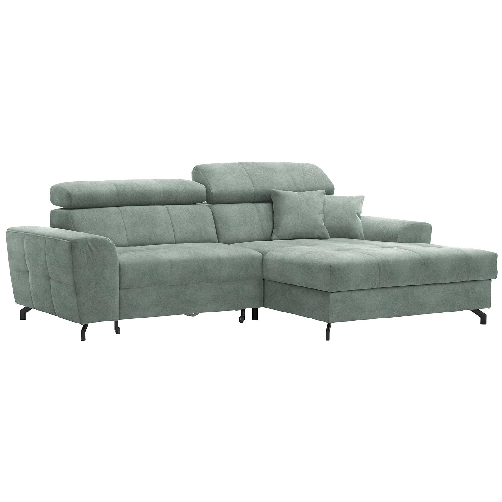 Ecksofa - mint - Samt - mit Liegefunktion - Recamiere rechts