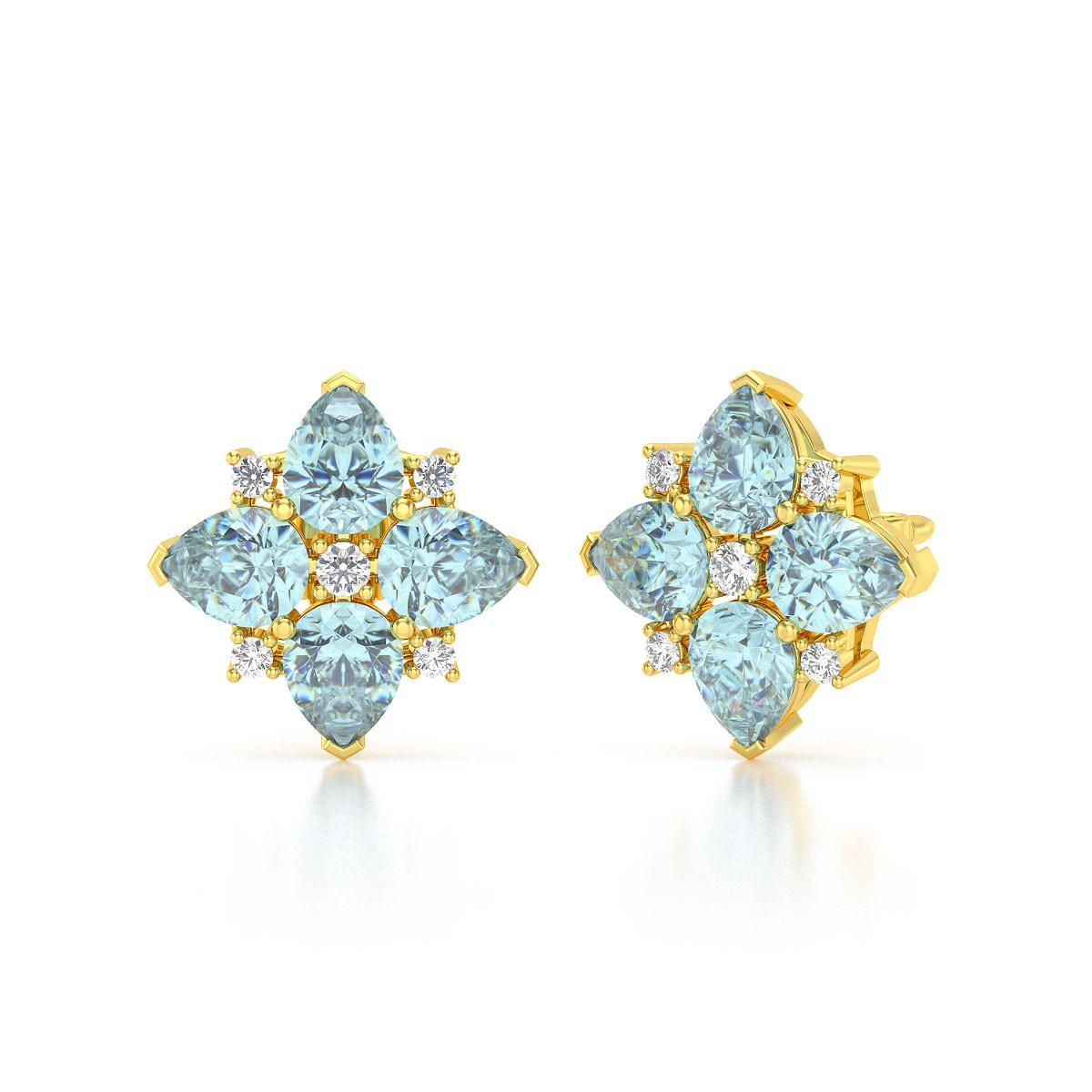Boucles d'oreilles ADEN Or 585 Jaune Aigue-Marine et Diamant 2.100grs