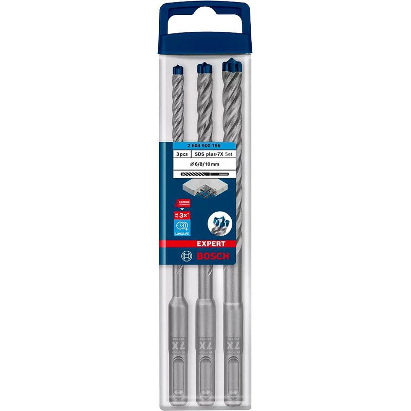 Coffret de 3 forets Bosch EXPERT SDS plus-7X pour perforateur (6/8/10 mm)