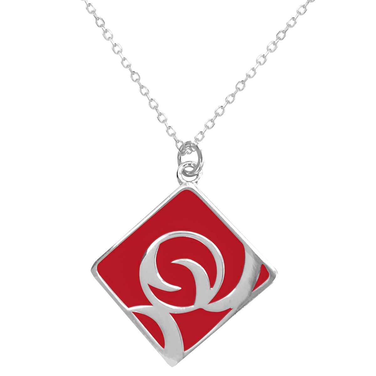Collier fleur en argent rhodié avec émail rouge