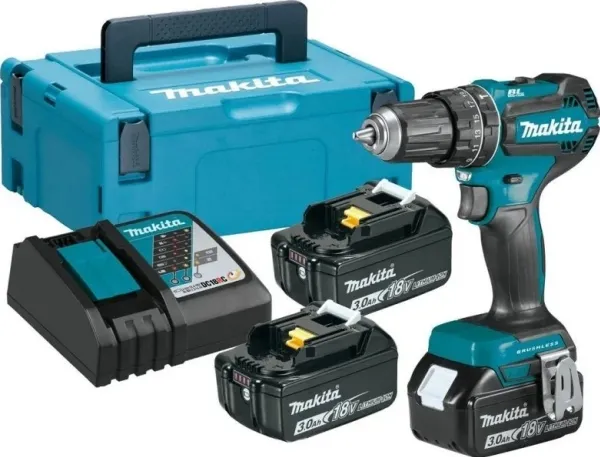 Makita DHP485RF3J - Hammerbor/skruemaskine - ledningfri - 2-hastigheders - nøgleløs borepatron 13 mm - 50 N·m - 3 batterier, inkluderet oplader - 18 V