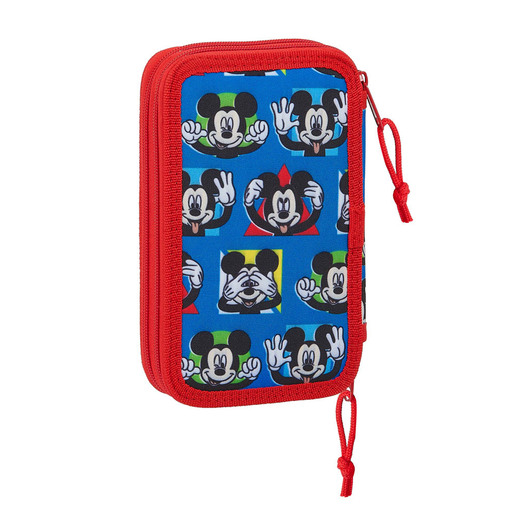 Estojo escolar Safta Mickey Mouse Me Time com 28 itens inclusos, 125x40x195mm, azul/vermelho
