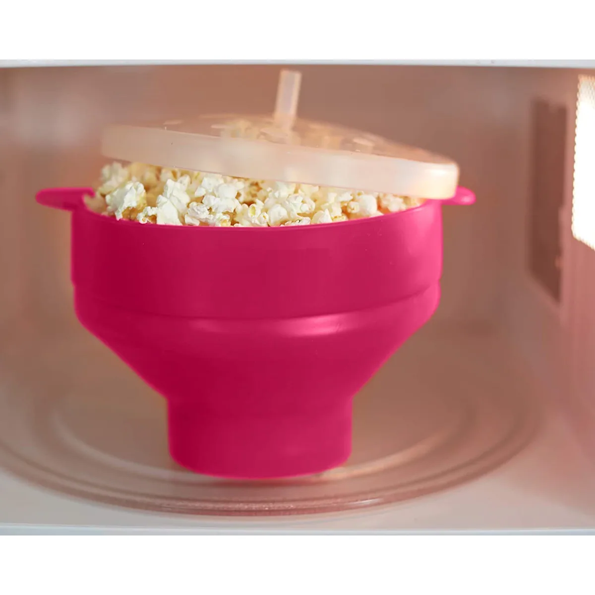 Popkornskål av silikon, sammenleggbar Rosa