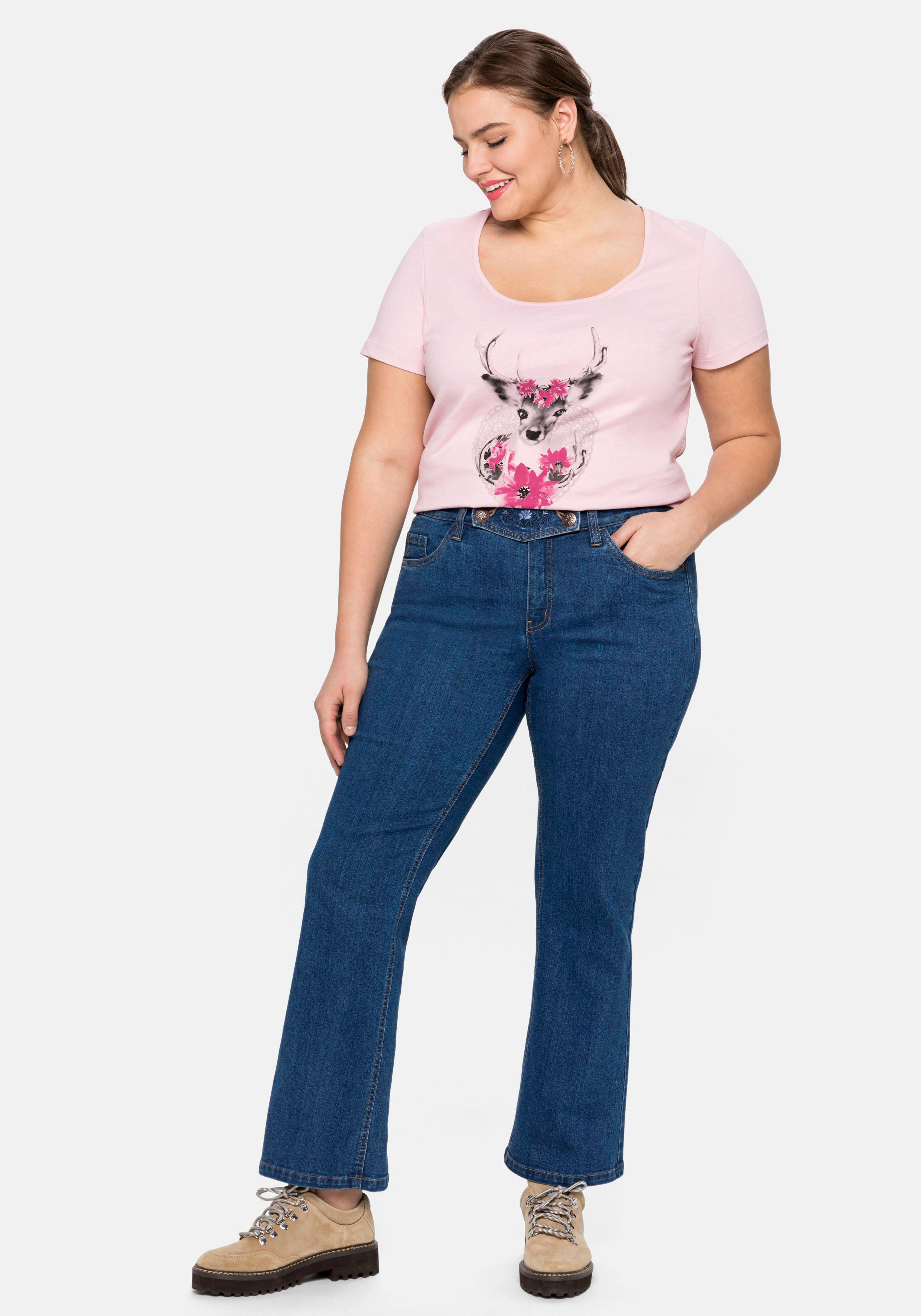 Trachtenshirt mit Hirsch-Druck und Kurzarm