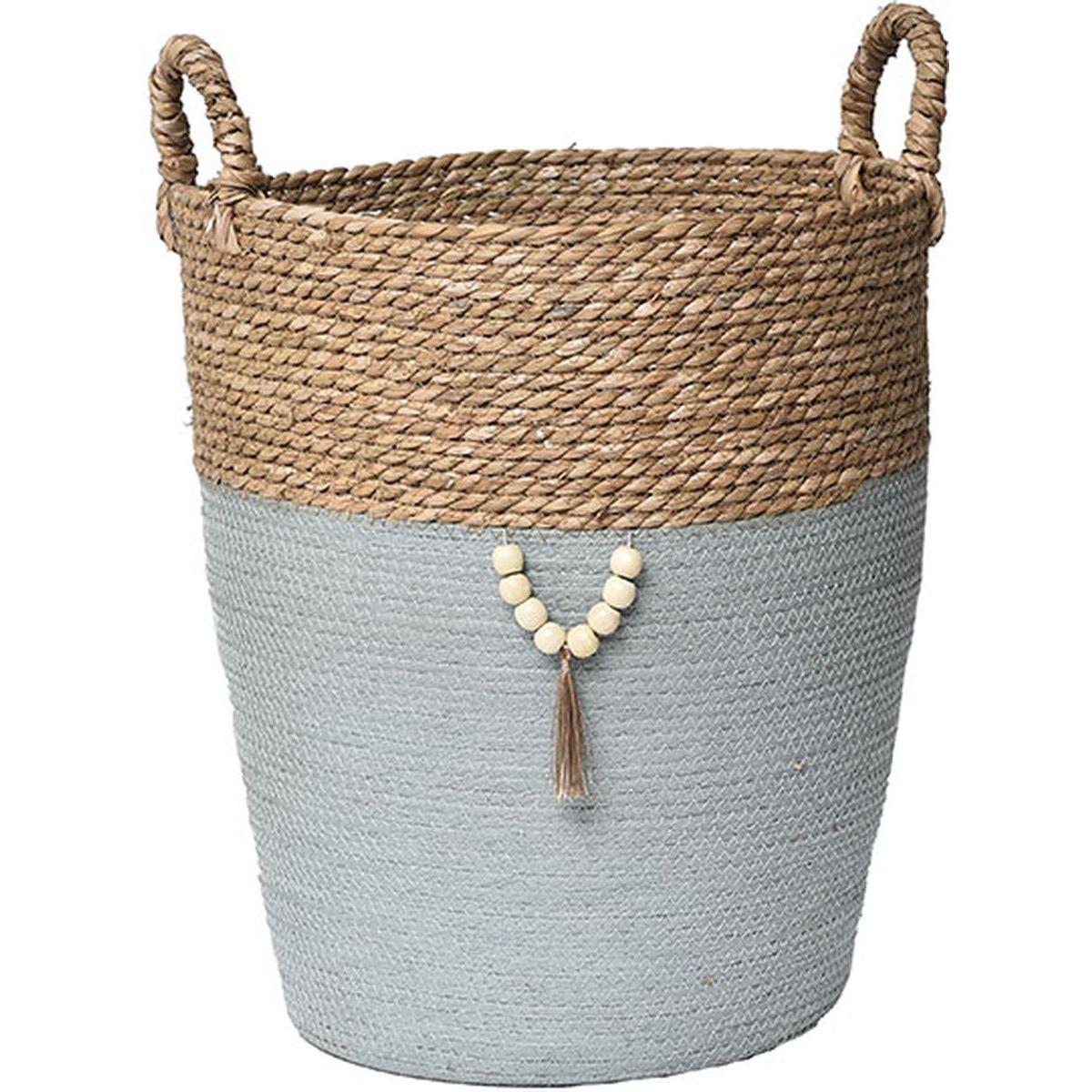 GRANDE PANIERE RONDE DECO NATUREL VERT KAKI
