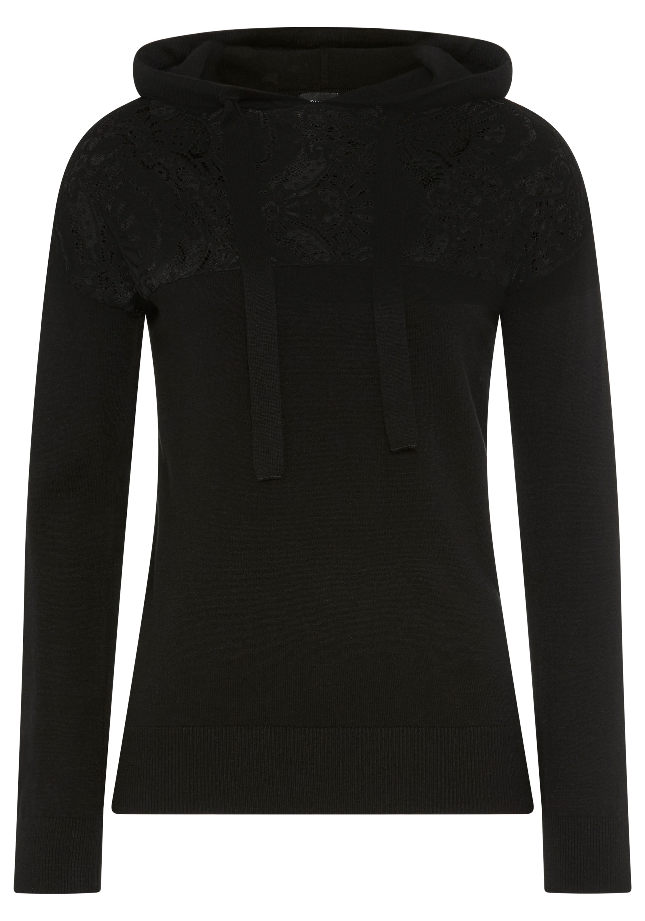 Laura Scott Kapuzenpullover , kuscheliger Winterstrick mit femininem Spitzeneinsatz