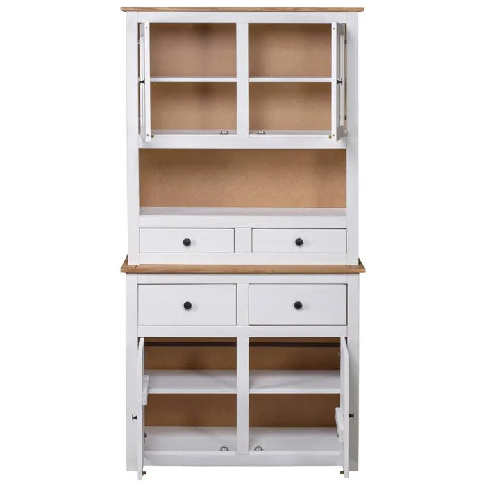 Buffet Haut Blanc 93x40,5x180 Cm Pin Gamme Panama Vaisselier et vitrine