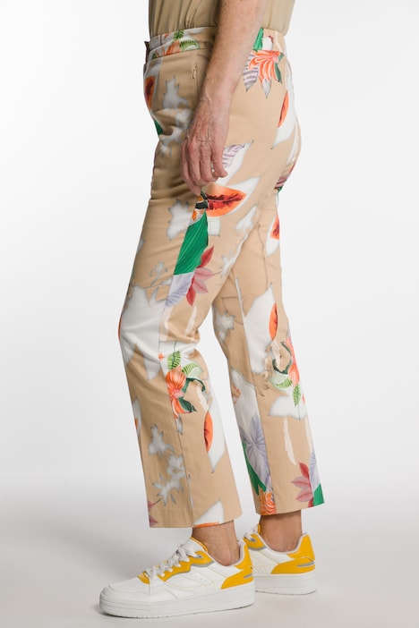 7/8-Bootcut-Hose, Blüten, Bügelfalte, schmales Bein