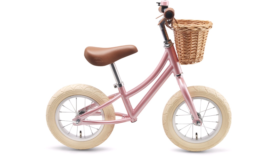 Løbecykel pige retro pink med flet kurv
