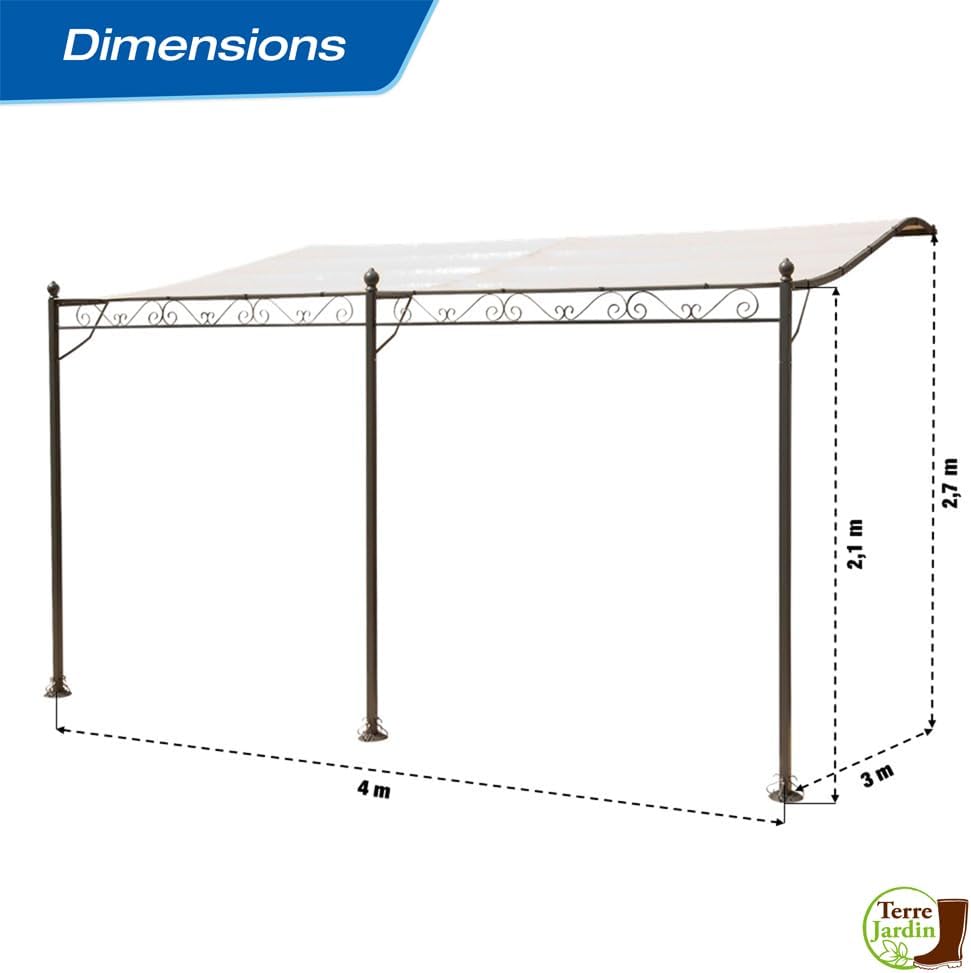 Terre Jardin Pavillon Pergola Terrassenüberdachung 4 x 3 m