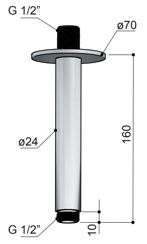 Hotbath ACE plafondarm 15cm messing geborsteld PVD