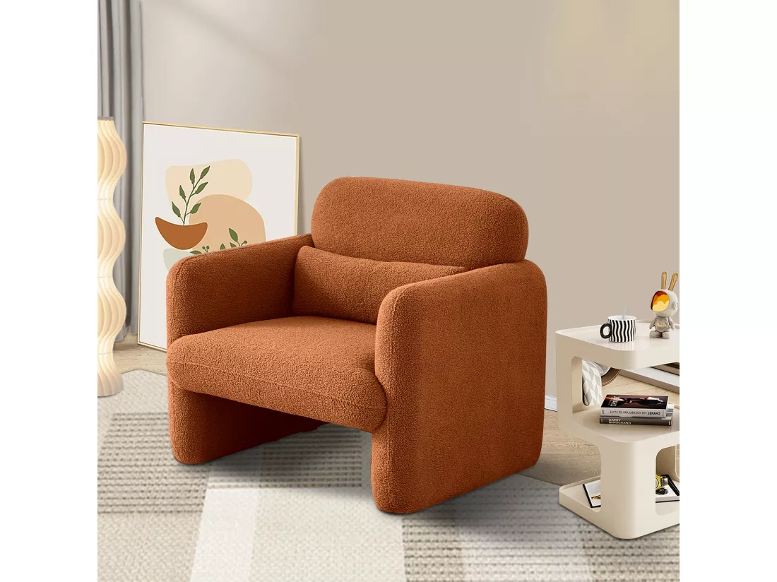 Fauteuil lounge moderne - Canapé simple - En tissu peluche - Fauteuil de télévision - Chaise de lecture - Pour salon, chambre à coucher - Orange