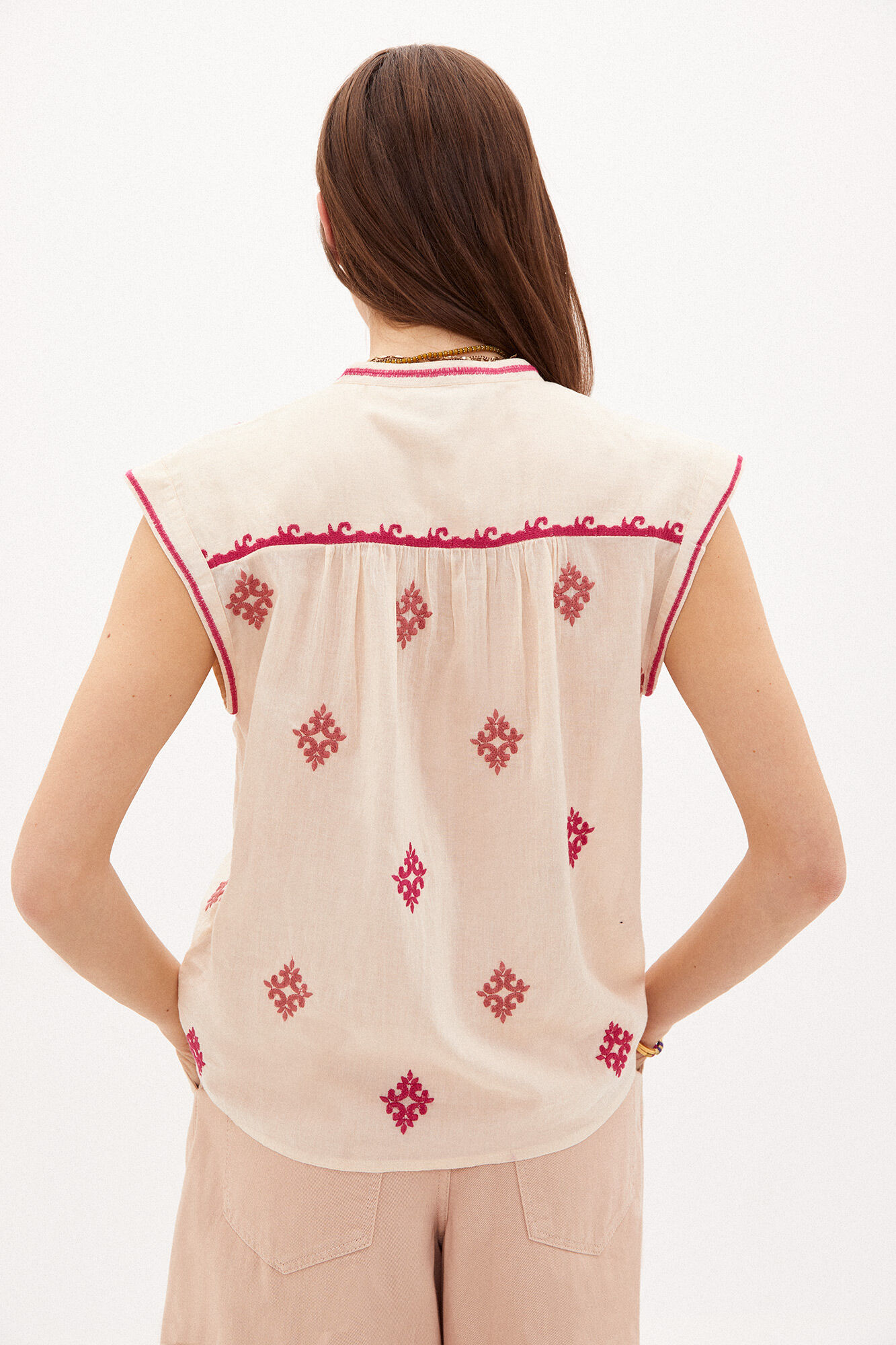 Blusa Giselle de algodão bordado - Rosa