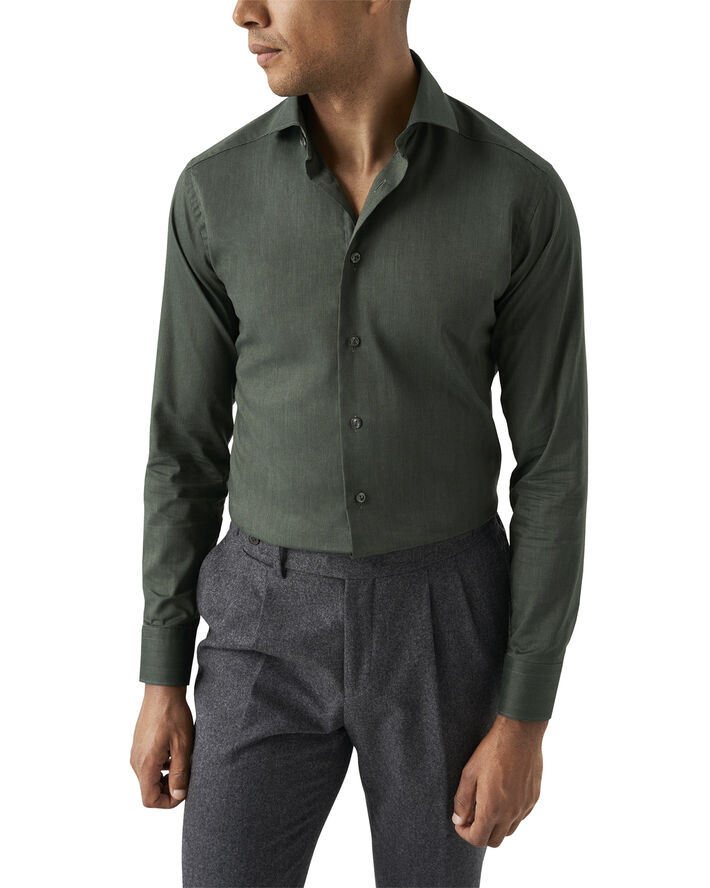 ETON HERRINGBONE WRINKLE FREE FLANNEL SH Grøn