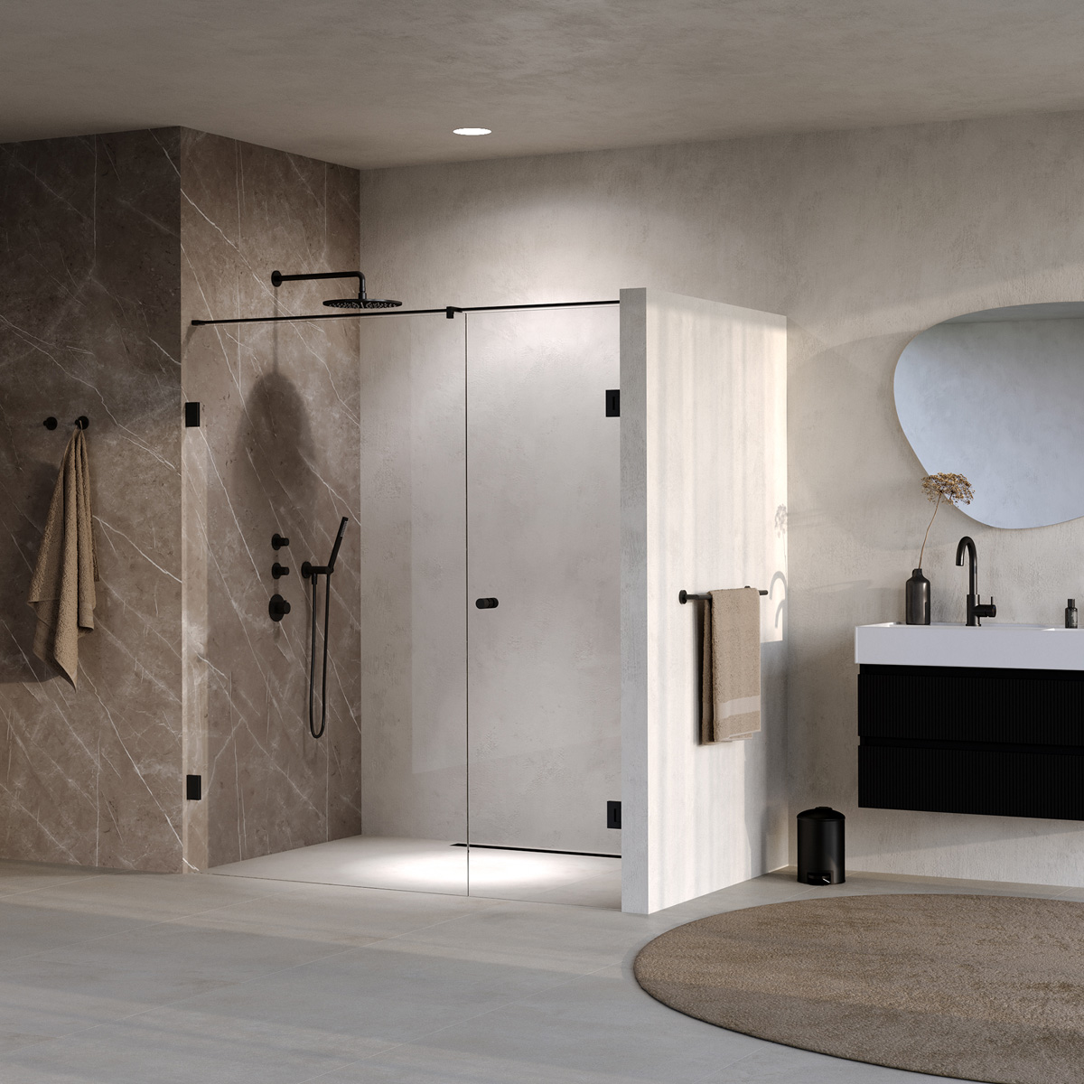 Brauer Void Carving profielloze nisdeur 170cm met draaideur 70cm aan muur zwart mat