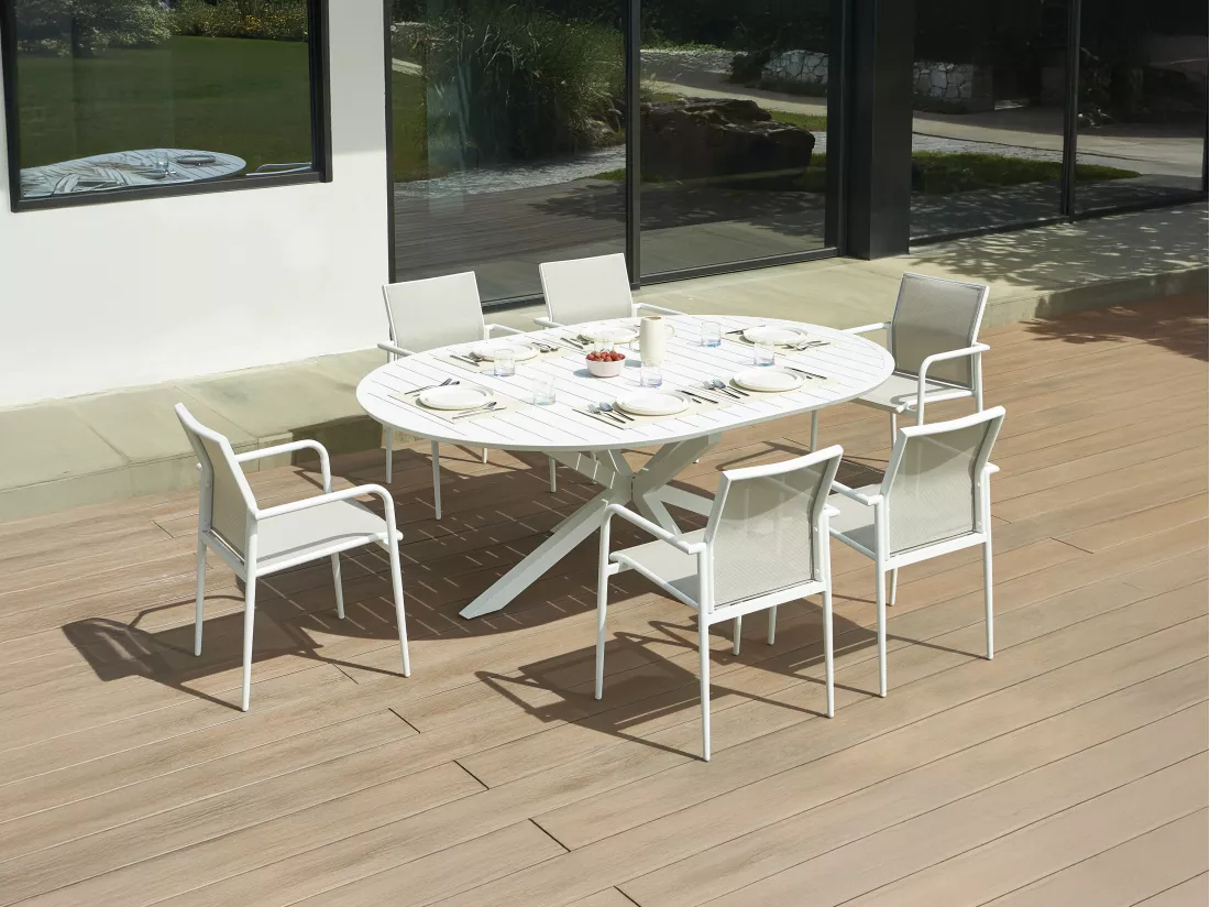 Table de jardin ronde extensible en aluminium L.150/200 cm - Blanc - YOHA de MYLIA