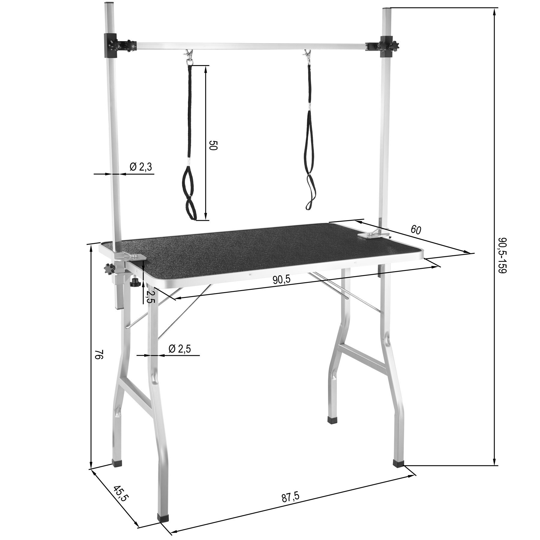 tectake® Trimmtisch, mit höhenverstellbarem Galgen und 2 Schlingen, rutschfeste und kratzfeste Gummibeschichtung, Belastbarkeit 60 kg
