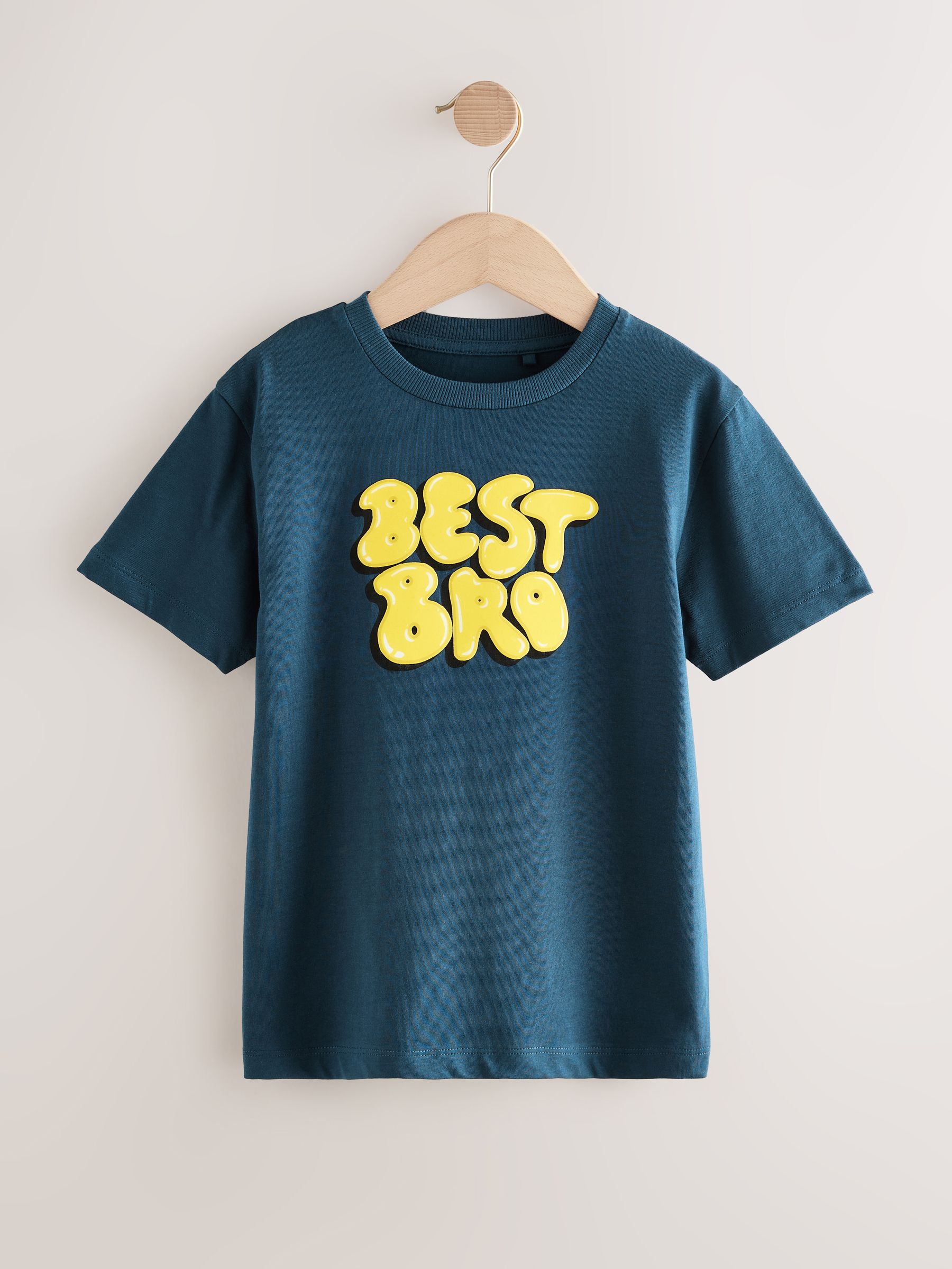 Blauw Best Bro - Regular fit T-shirt met korte mouwen en grafische print (3-16jaar)