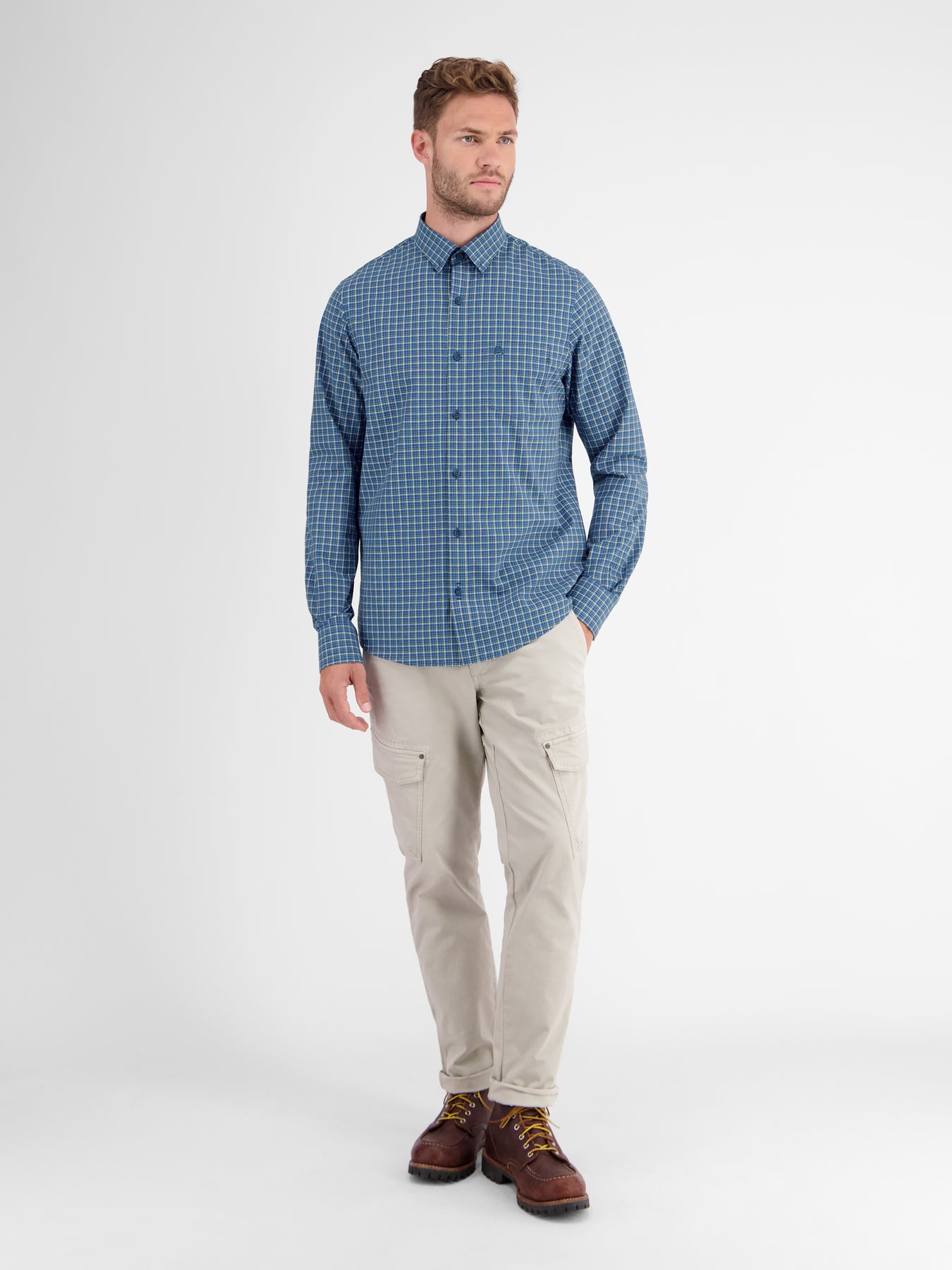 Langarmhemd, kariert, klassischer Button-down-Kragen
