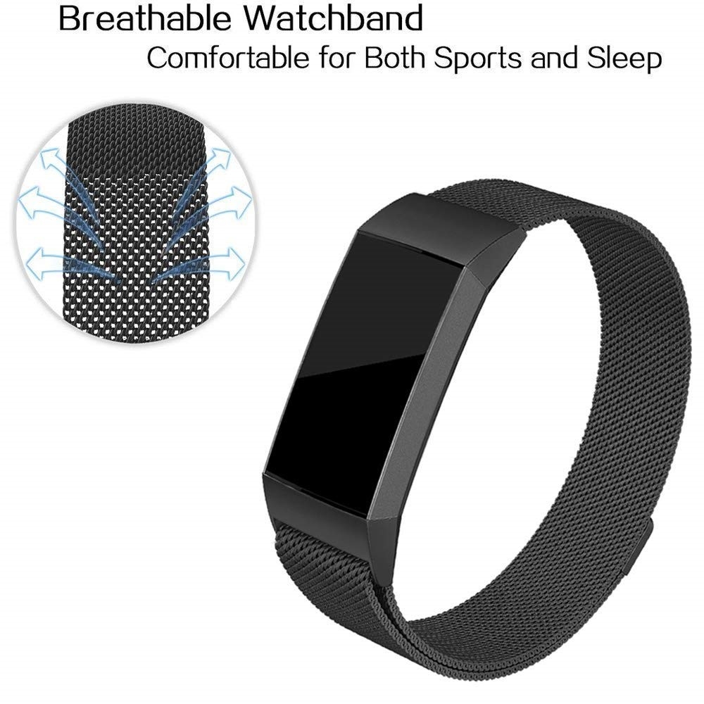 Fitbit Charge 4 / 3 Edelstahl Magnet Armband Milanaise (Grösse S) - Schwarz