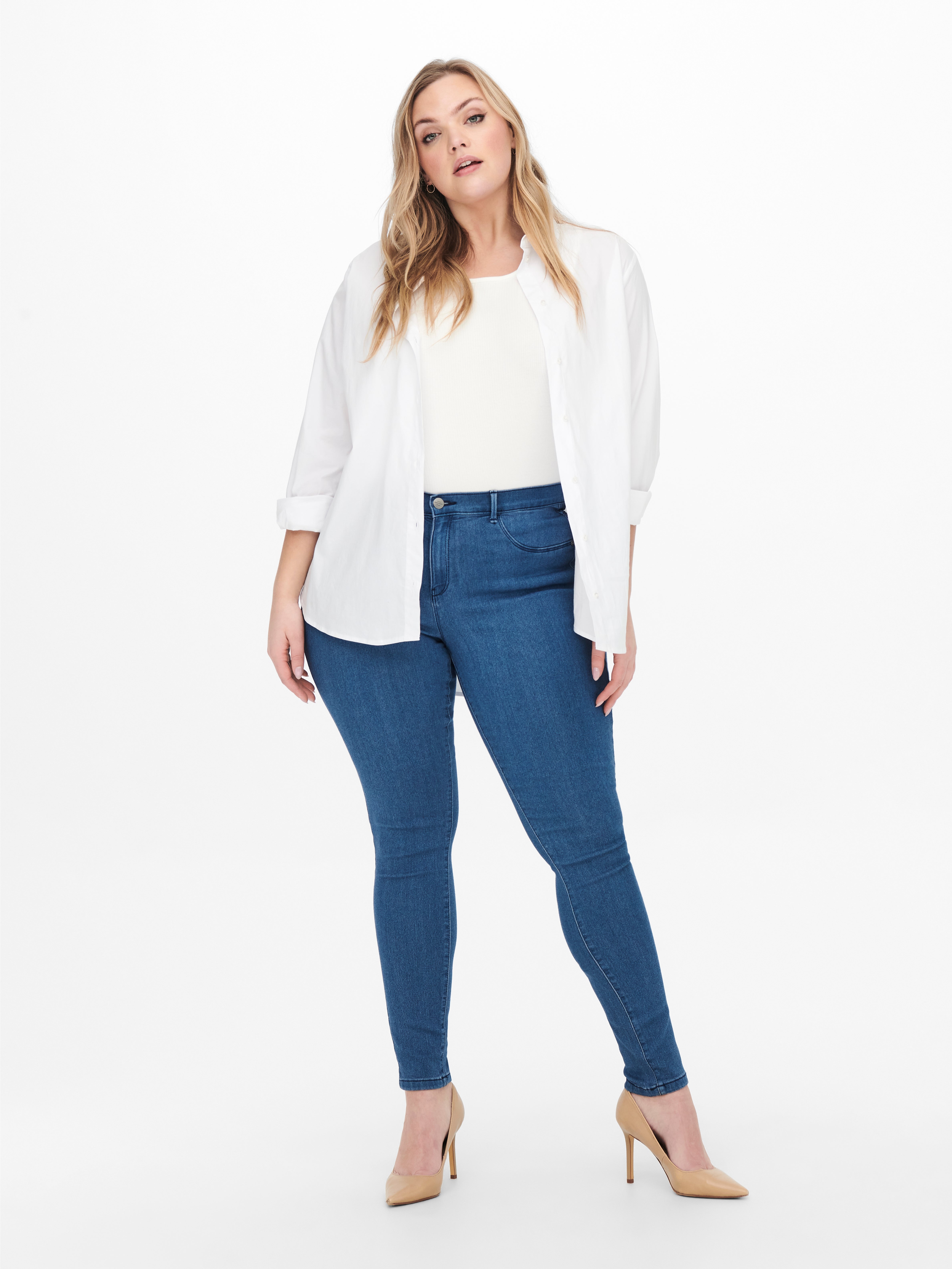 CARTHUNDER Mittlere Taille Skinny Fit Jeans Medium Blue Denim