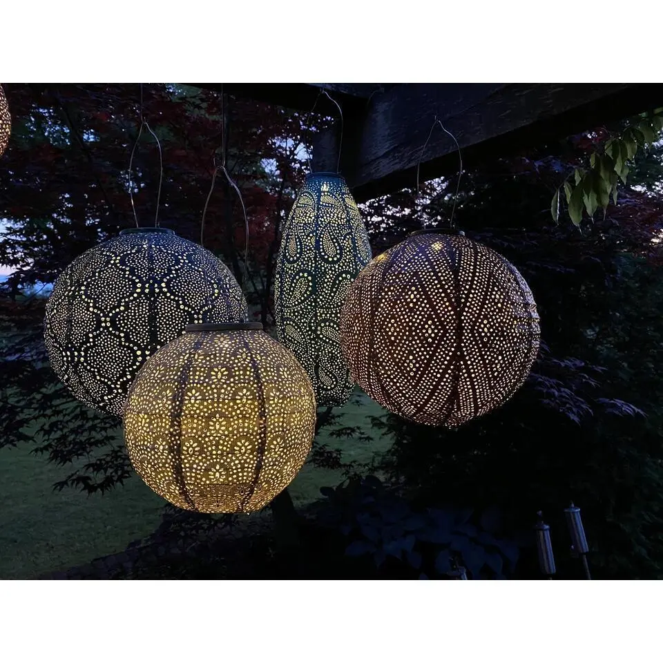 Lumiz Solar Buitenlampion - Ikat Rond - 20 cm - Licht Taupe
