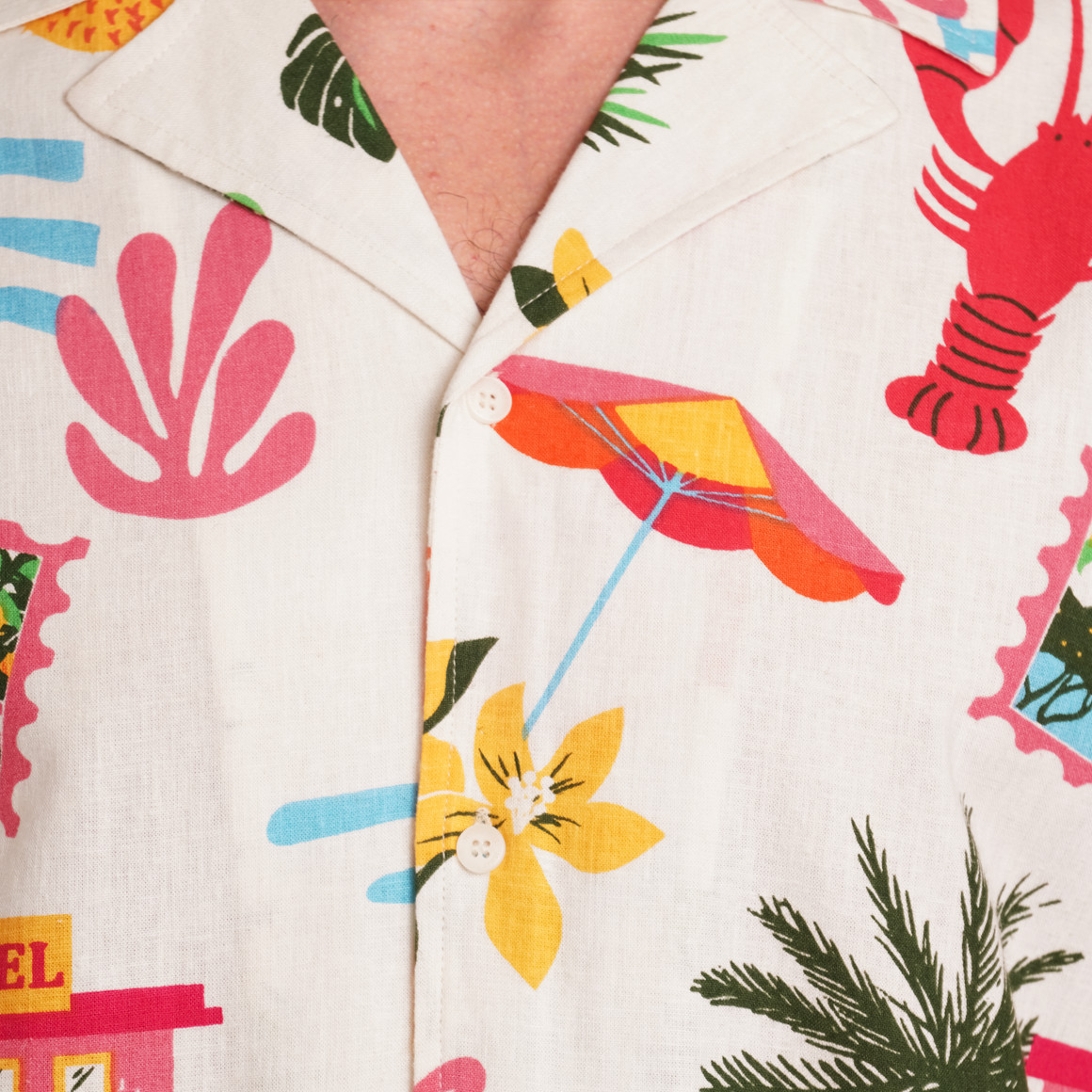 Jonas Nielsen Herren Leinen-Hemd mit sommerlichem Allover weiss / bunt