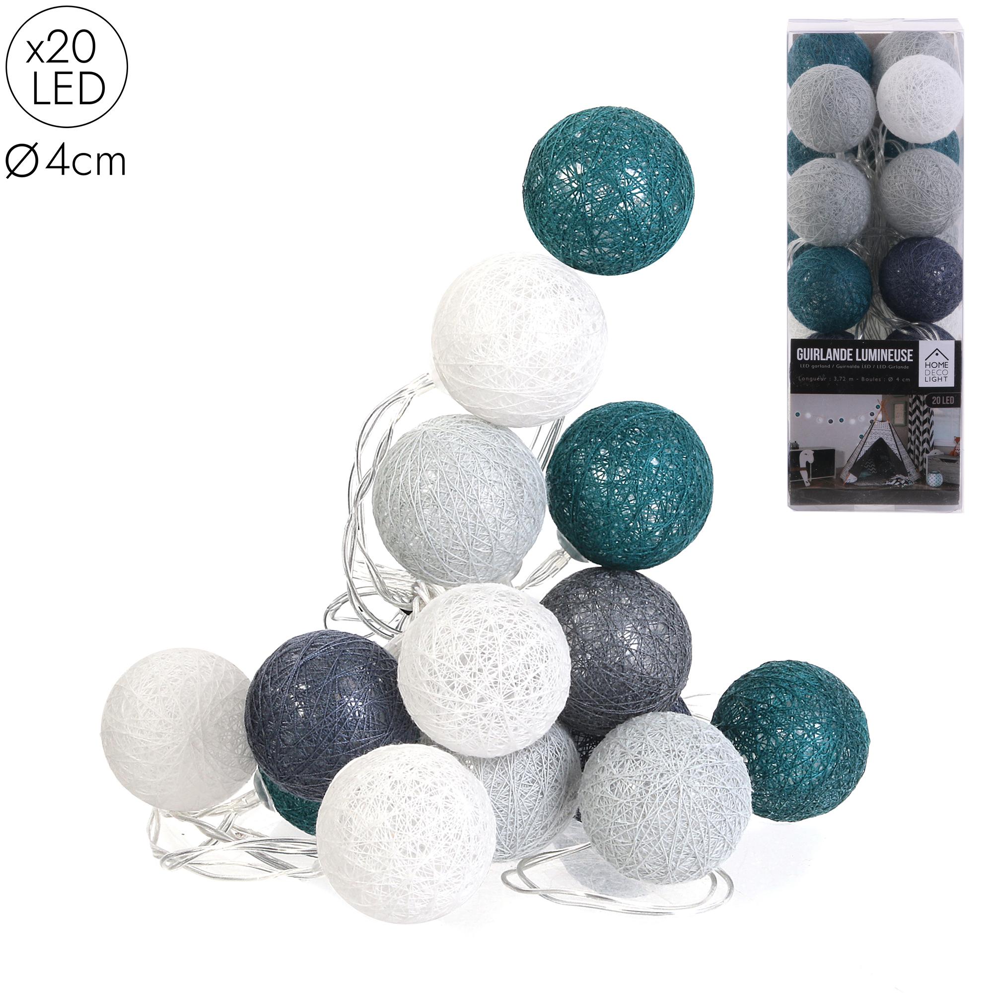 GUIRLANDE BOULE 20 LED BLEU FONCE GRIS D.4CM 3M72 SECTEUR