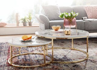 Couchtisch 2er Set Goldfarbig/ Marmor Optik Weiß