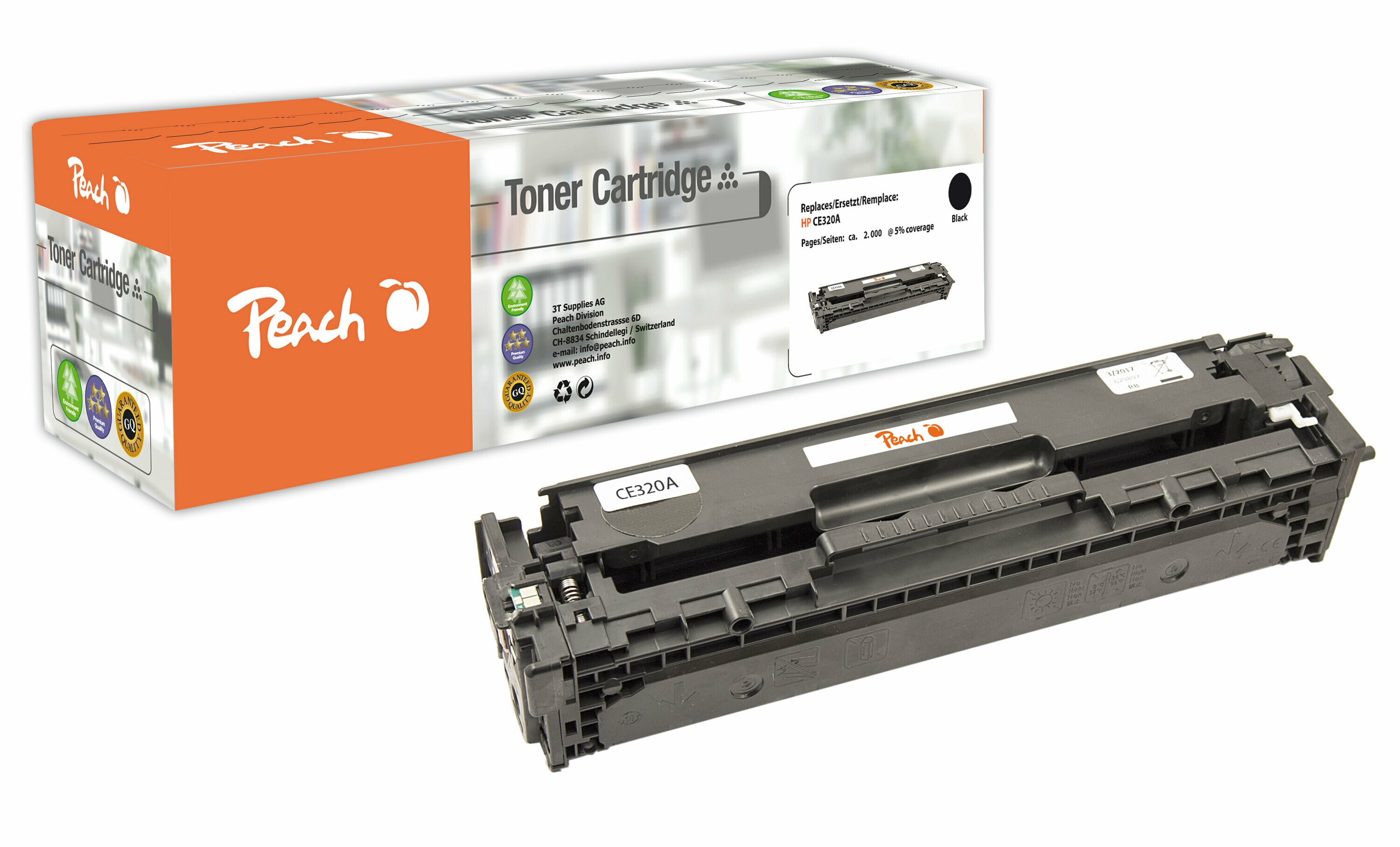 Peach HP 128 ABK Toner bk ersetzt HP No. 128A BK, CE320A für z.B. HP LaserJet Pro CM 1415 fnw, HP Color LaserJet Pro CM 1415 fn (wiederaufbereitet)