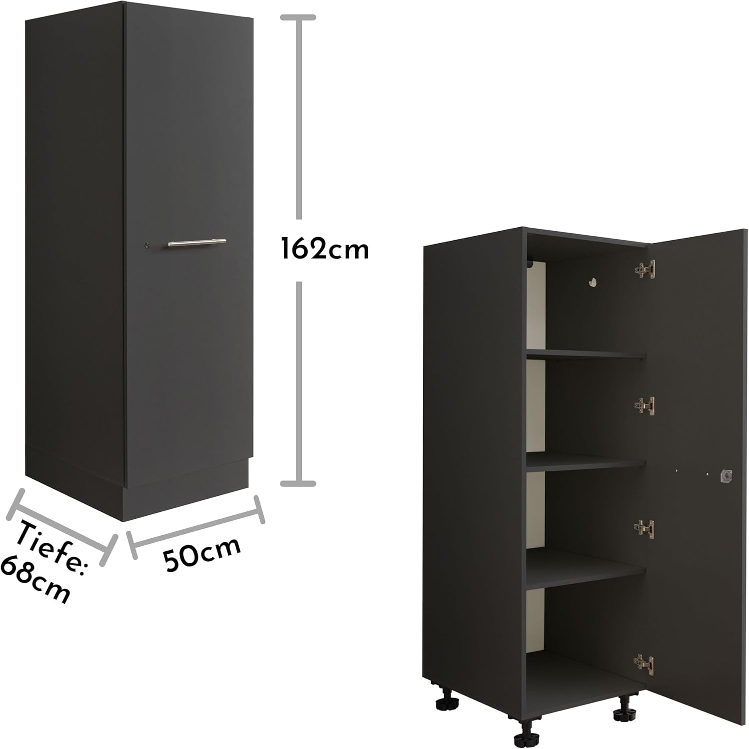 Laundreezy Mehrzweckschrank für Waschküche, Anthrazit - Vielseitiger Allzweckschrank mit viel Stauraum - 50 x 162 x 67,5 cm (B/H/T)
