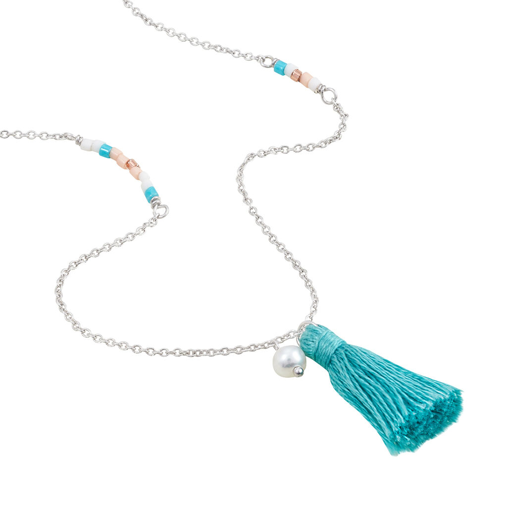 Collier Sautoir Ninon Argent Blanc Perle D'imitation Et Chrysoprase