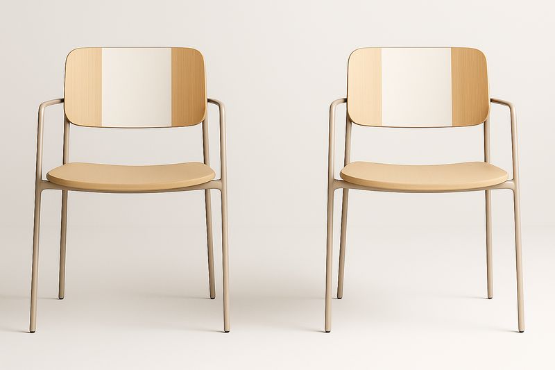 Outdoor Esszimmerstuhl Set mit Armlehnen aus Metall und Sperrholz Beige