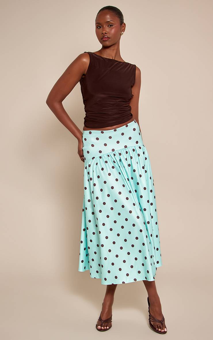 Vert Menthe Jupe Midaxi À Taille Basse En Tissu Extensible Tissé À Pois