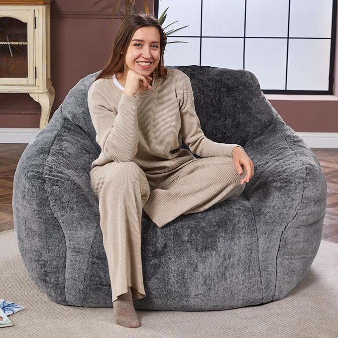 Homguava Giant Bean Bag Chair,Bean Bag Sofa Chair with Armrests, Bean Bag Couch Stuffed High-Density Foam, Plush Lazy Sofa Comfy Chair,Large BeanBag Chair for Adults in Livingroom,Bedroom (Grey)