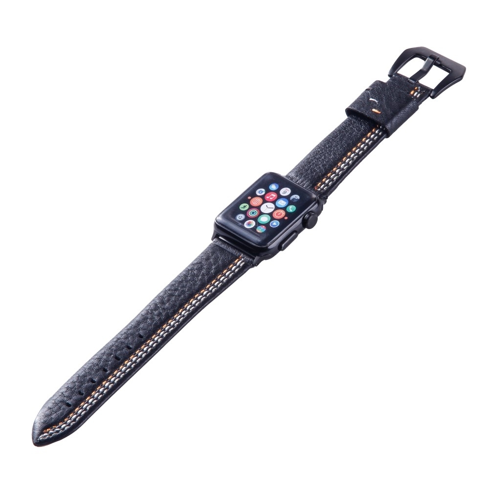 Apple Watch (49/46/45/44 mm) Echtleder Armband mit Metallverschluss (Gelenkumfang 180-230 mm) - Schwarz