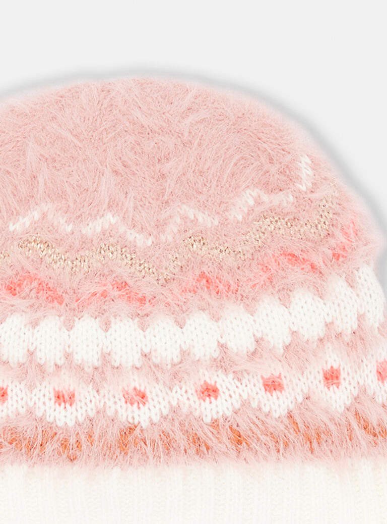 Bonnet rose à motif jacquard pour fille