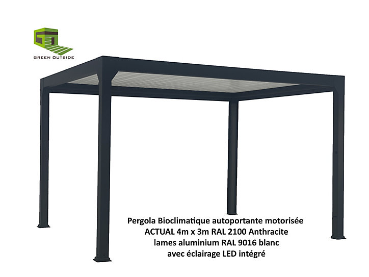 Pergola bioclimatique Actual motorisée aluminium noir sablé Green Outside 4 x 3 m
