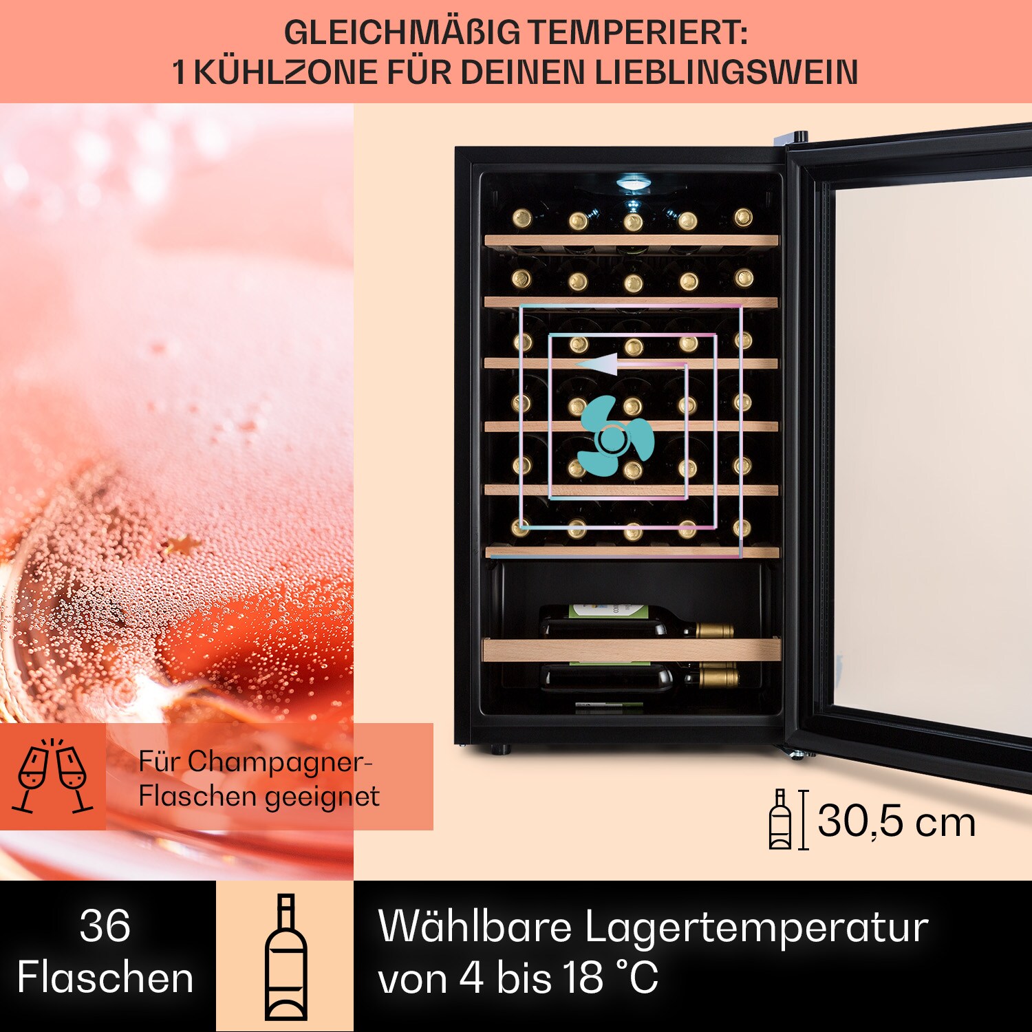 Barossa 32 Uno Weinkühlschrank 1 Zone 95 Liter / 36 Flaschen Touch-Display