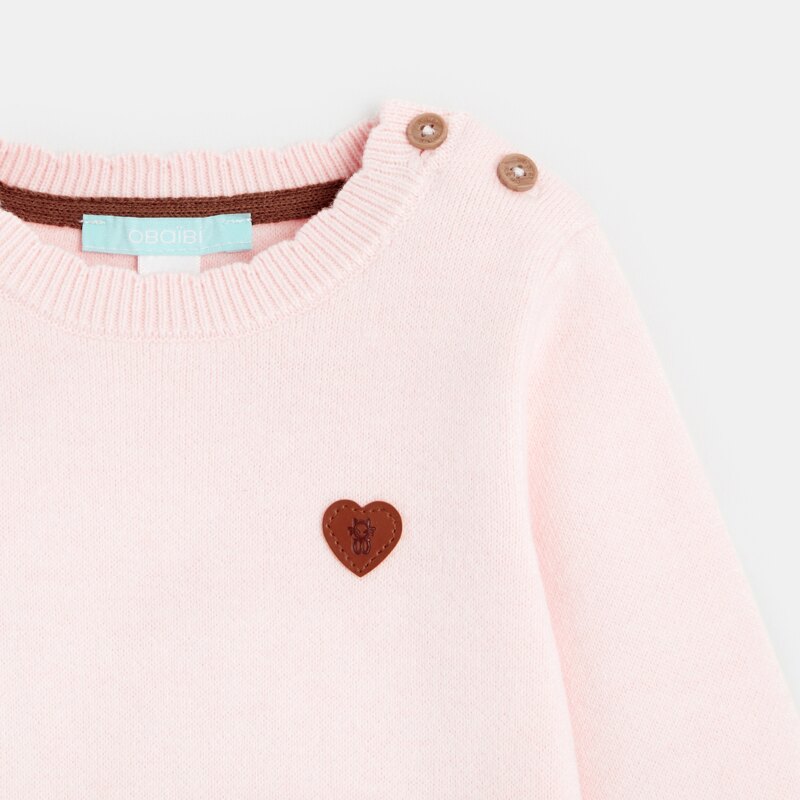 Pull maille tricot col festonné rose bébé fille Rose