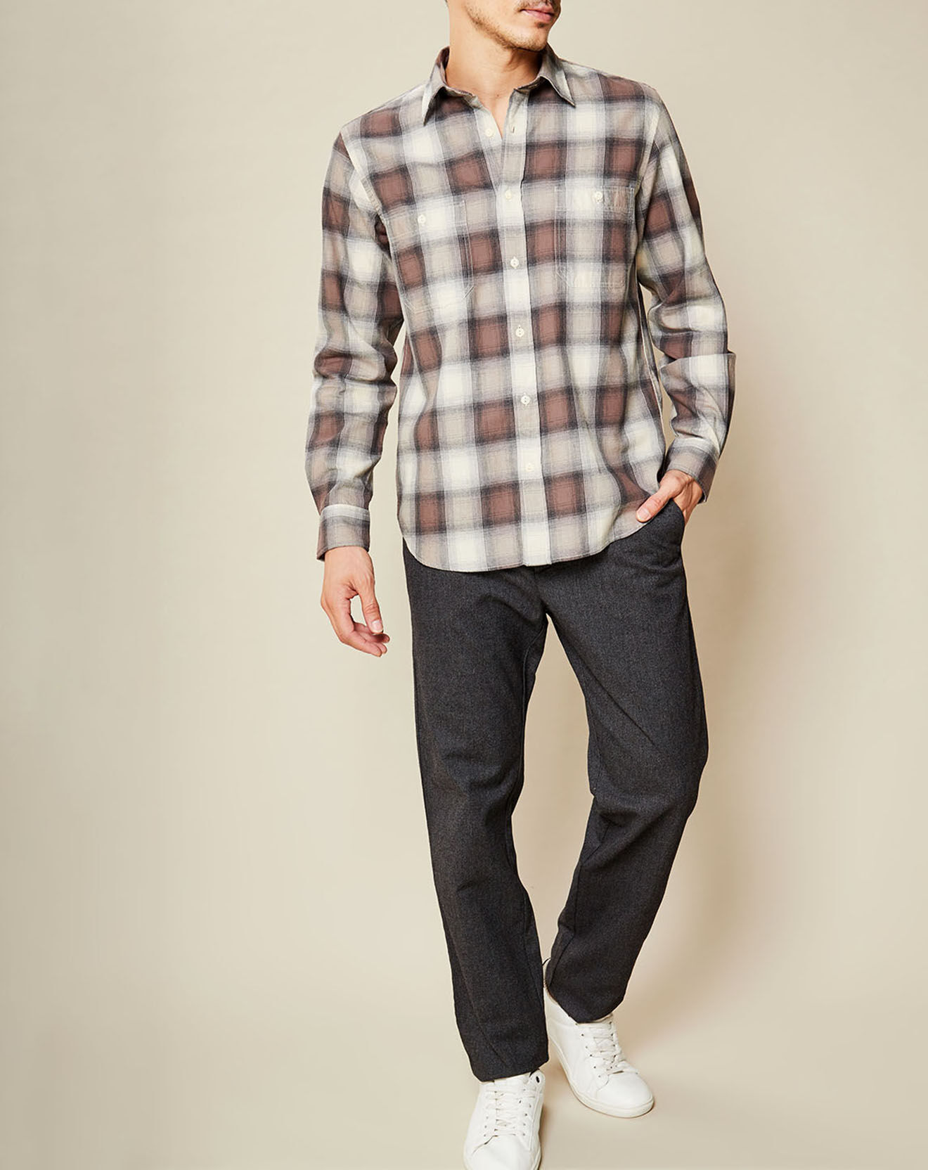 Hartford Chemise Regular Pocket carreaux beige/marron
