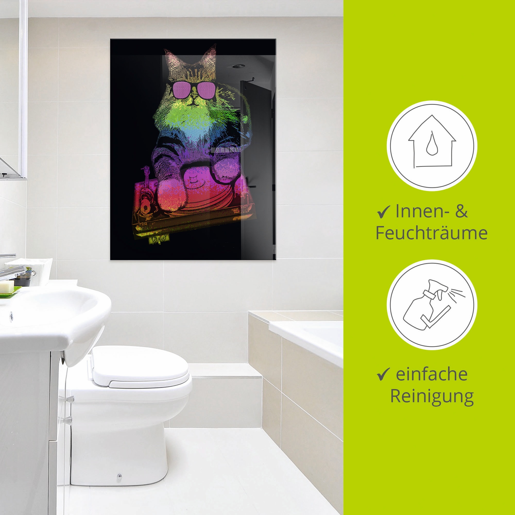 Artland Glasbild »Witzige DJ Katze Party Musik« Humor 1 Stk. tlg. in verschiedenen Grössen