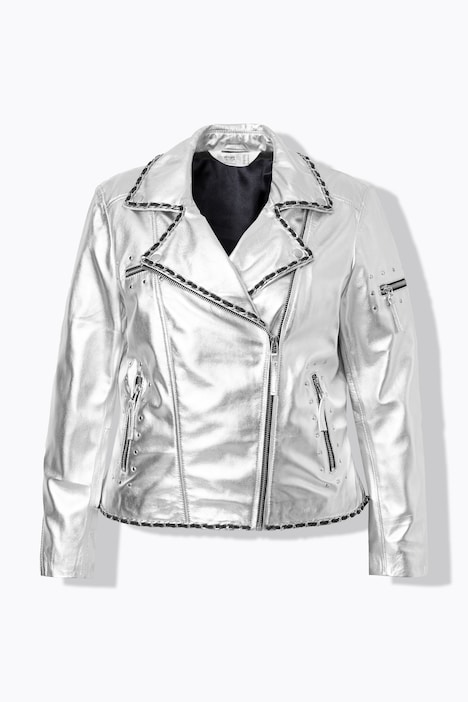 Leder-Bikerjacke, echtes Leder,  Beschichtung, Rücken-Print