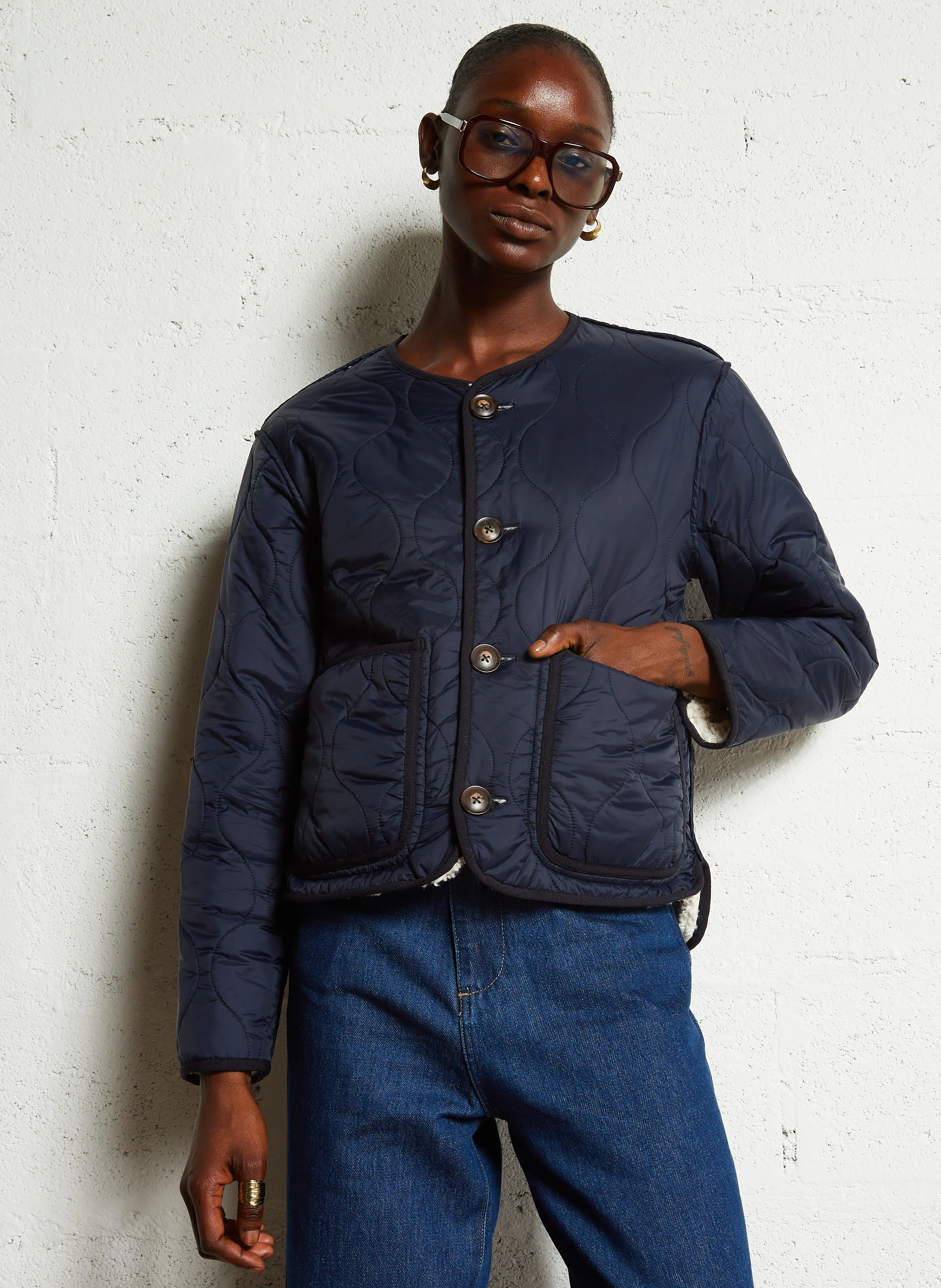 ZENAIDE - Manteau court effet fourrure| Bleu