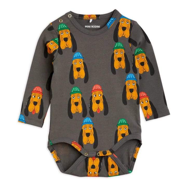 Mini Rodini Body Coton Bio Chien | Gris anthracite