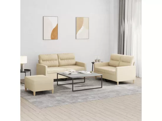 Ensemble de canapés 3 pièces avec coussins Crème Tissu