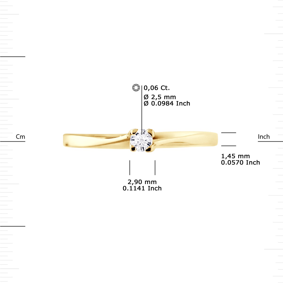 Solitaire Diamant 0,060 Cts 4 Griffes Or Jaune 18 Carats