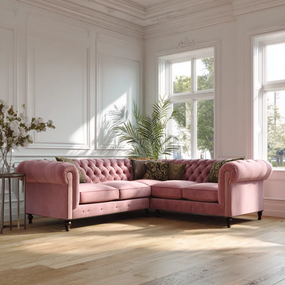 Ecksofa Samt 280x90x70 cm - Rosa - Chesterfield-Stil