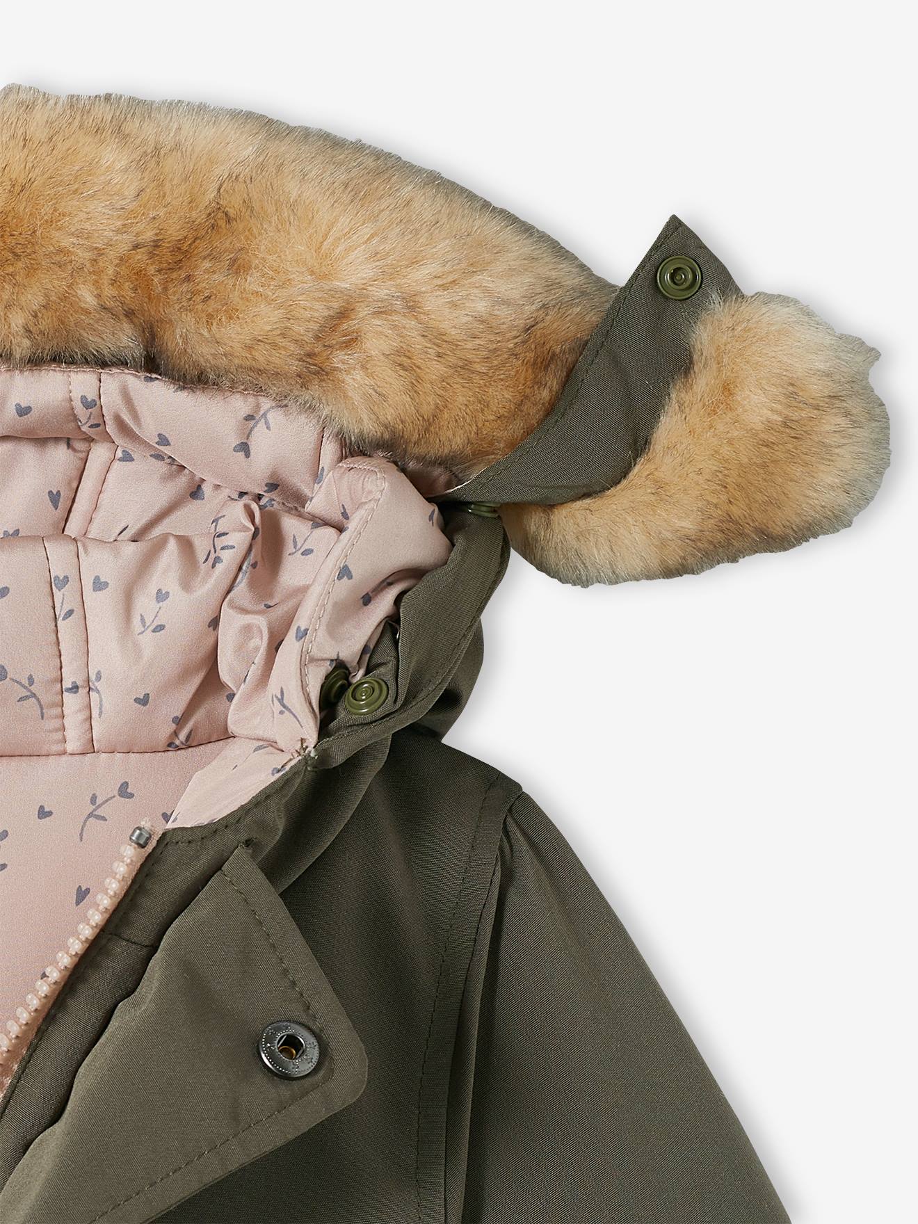 Parka reversível para bebê, com enchimento de poliéster reciclado, verde médio liso com estampas.