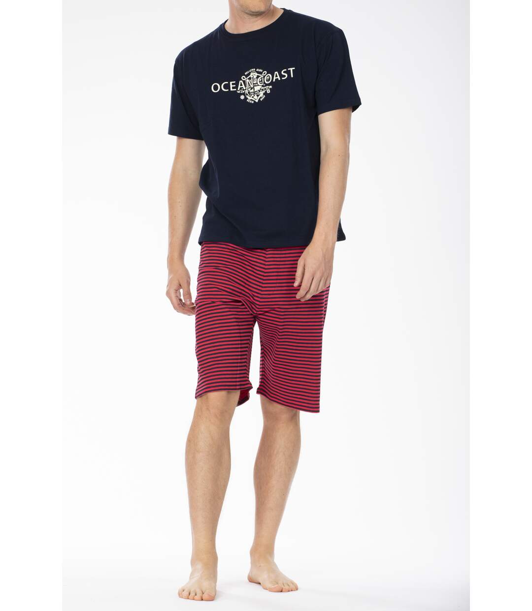 Pyjashort jersey à fines rayures PYJA7 MARINE